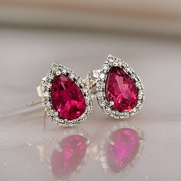 Natural Pink Tourmaline Diamond Earrings 14k WG 2.02 TCW Certified $3,950 211890 - Picture 14 of 16